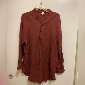 Flawless Brand Womens Dark Brown Tunic Top M Gauzy Cotton Lagenlook Oversized